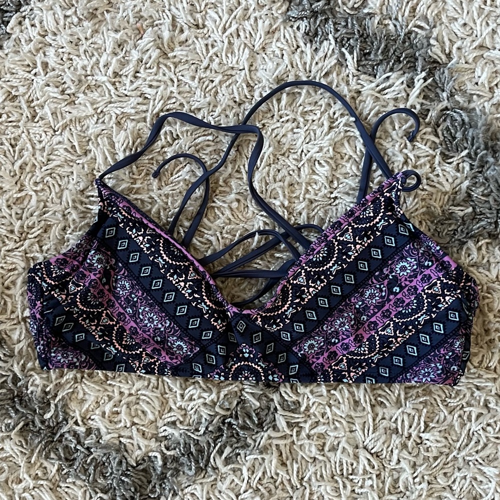 Women’s Xhilaration Purple Paisley Lace Up Bikini Top